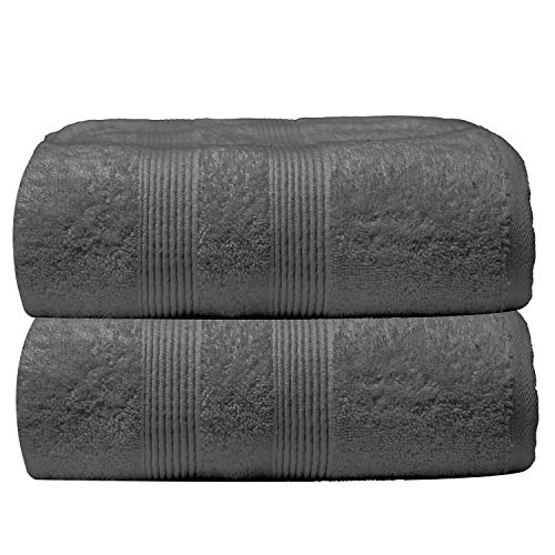 vozbi Juego de toallas de baño súper absorbentes de 2 piezas, 100% algodón puro, lavables de lujo, tamaño grande, 90 x 150 cm, 500 g/m², toallas de baño (gris)