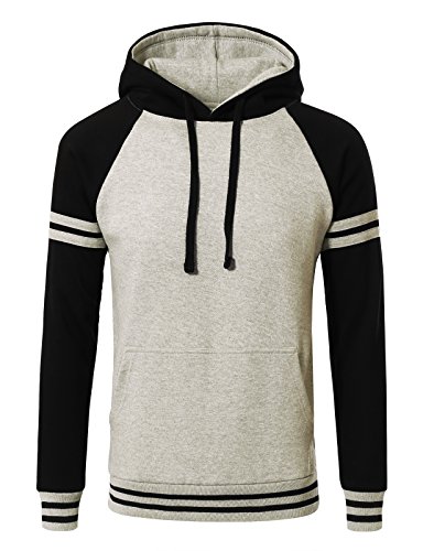 JD Apparel Men's Stripe Two-Tone Pullover Hoodies S Oatmeal White Black