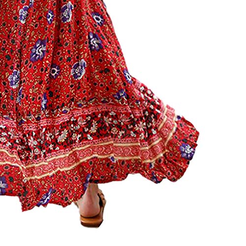 Mulheres Praia Boho manga curta vestido longo menina manga curta maxi Floral Impresso Dividir Sundre