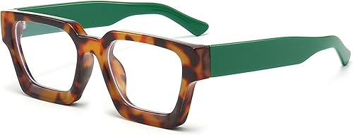 EYLRIM Gafas de luz azul con marco cuadrado grueso para mujeres y hombres, lentes de computadora sin receta