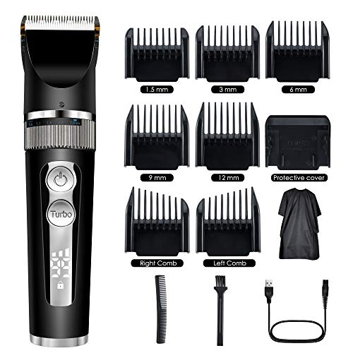 Pro Hair Clippers/Trimmer for Men Professional Cordless Clippers for Hair Cutting Barbers Grooming Kit Rechargeable Electric Hair Trimmer for Men Haircut IPX7 Waterproof Clippers LCD Display black