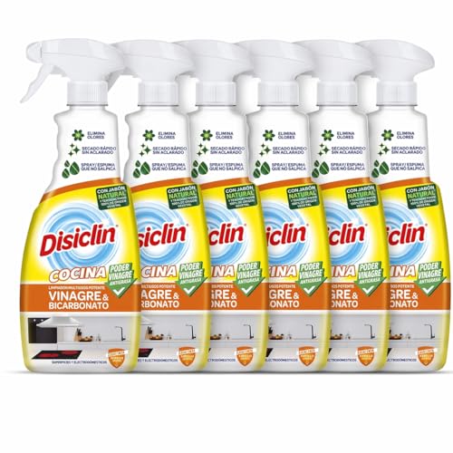 Pack x6 Limpiador Cocina Disiclin Vinagre y Bicarbonato 720 ml | Spray Antigrasa Multiusos | Limpieza Rápida sin Aclarado para Superficies y Electrodomésticos