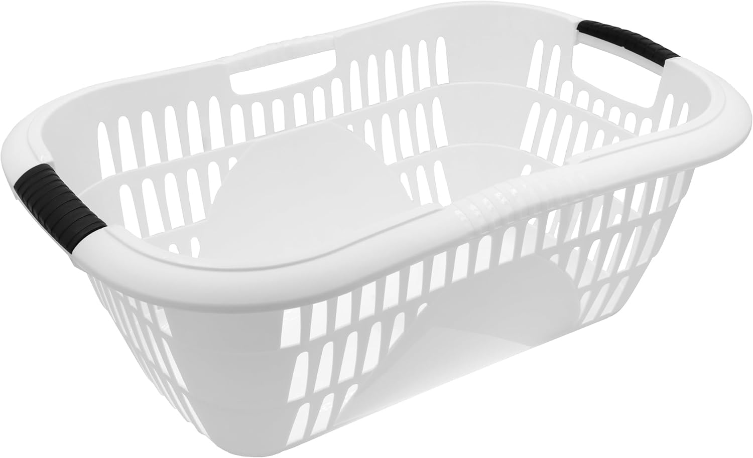 HRB Wäschekorb Plastik weiß, 40L Wäsche Box Volumen, Wäschesammler mit 59,5 x 40 x 23 cm Außenmaß, Wäsche Sortierer groß, Aufbewahrungskorb