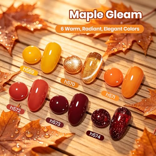 Image of Beetles Fall Gel Polish Set, 6 Colors Orange Burgundy Glitter Cat Eye Gel Nail Polish with Magnet, Maple Gleam Soak Off UV LED Manicure Kit, Autumn Nail Colors for Daily Wear Travel Gifts