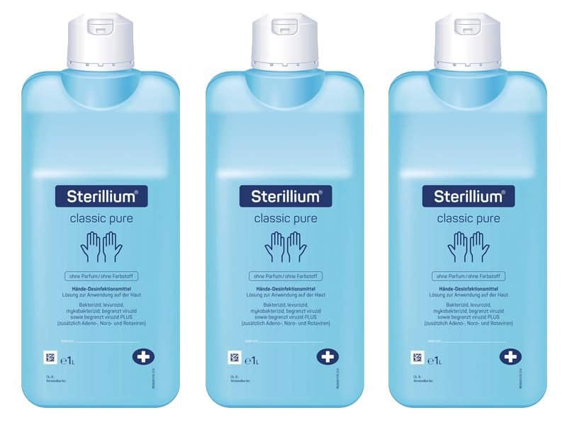 Bode Sterillium Classic Pure Händedesinfektionsmittel farbstoff- und parfümfrei für hygienische Handdesinfektion 3 x 1000 ml