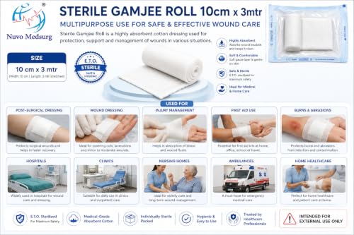 Image of E.T.O-Sterile Gamjee Roll | Size: 10cm x 3m | Pack of 4 Roll | Medical-Grade Absorbent Cotton | For External Use Only | Suitable for Hospitals, Clinics, First Aid Kits & Home Care.