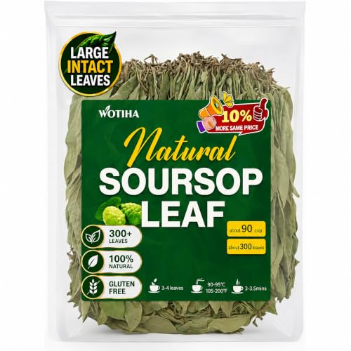 WOTIHA Whole Green Soursop Leaves (4 oz) - Approx 300+ Large Dried Graviola Leaves (Annona Muricata) - 100% Natural Wildcrafted Guanabana Tea - Naturally Gluten-Free & Caffeine-Free - Hand-Selected