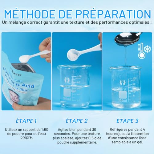 Hyaluronic Acid Powder,Poudre d'acide hyaluronique pur pour la peau, sérum facial de bricolage soluble dans l'eau pour l'hydratation et l'humidité du visage | Basse poids moléculaire – vue 5