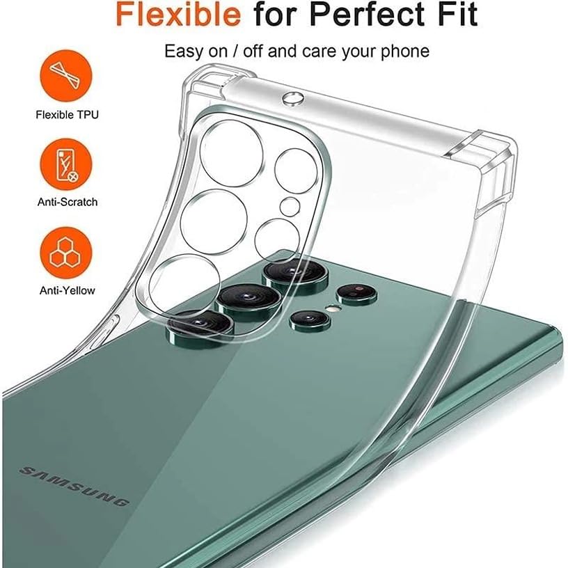 Image of BOXXO Flexible Back Cover for Samsung Galaxy S22 Ultra 5G | Back Cover Transparent Clear Shockproof Case Four Corner Protection | Slim Protective Mobile Phone Cover for Samsung S22 Ultra 5G