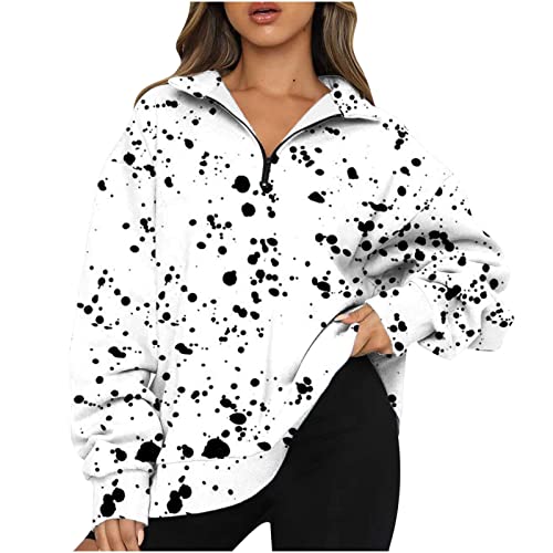 OverDose Boutique Lässige, übergroße Oberteile für Damen, Halbreißverschluss, Langarm-Sweatshirt, Viertelreißverschluss, Hoodie, Teenager-Mädchen, Herbstbluse, Kleidung Streifen Pullover Damen Cover