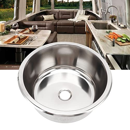 Image of Stainless Steel Round RV Sink, 11.6x11.6x5.1in /29.5x29.5x13cm | Single Bowl Drop-In | 40mm Drainage Hole | Yacht & Motorhome | Durable & Rustproof