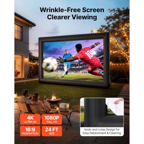 Pantalla inflable para películas de 24 pies con bolsa portátil para uso exterior en patios traseros, proyección frontal/trasera, fácil montaje, ventilador de bajo ruido miniatura 3