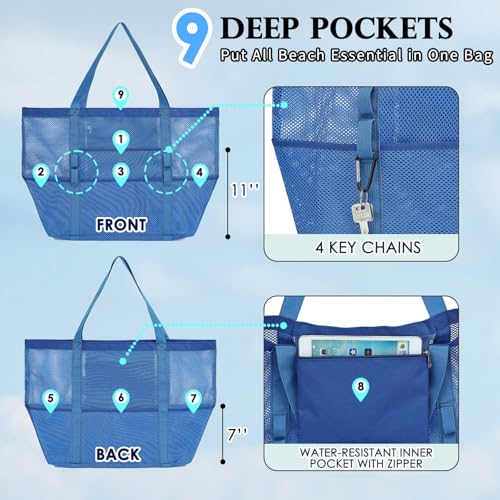Image of Fammart Mesh Beach Bag for Women, Large Beach Toy Pool Bag with Zipper Pocket, SandProof Cruise Essentials 2026 Family Travel