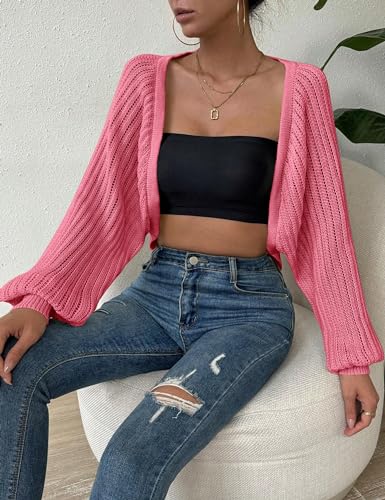 Womens Crochet Cropped Cardigan Sweaters Open Front Lightweight Summer Long Sleeve Knit Bolero Shrug for Dress4