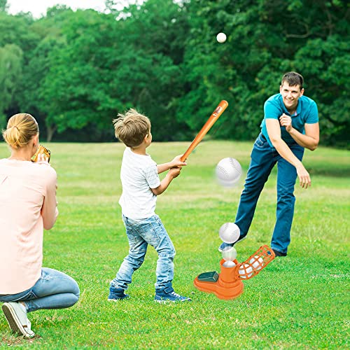 E Eakson Toddler Baseball Pitching Machine - Pop A Pitch Baseball Batting Machine With Youth Bat + 3 Plastic Baseballs - Boys + Girls Baseball Toy(Orange) #TOP6