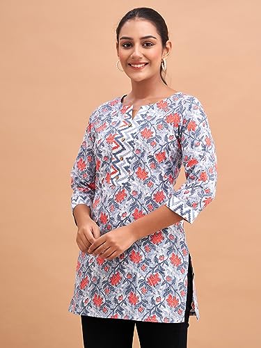 Image of feranoid Women Cotton Printed Short Kurti | Short Kurti for Women | Printed Cotton Kurti