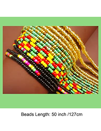 50 Inch Waist Beads for Women African Waist Beads Plus Size Layered Colorful Belly Beads Body Jewelry Non-Stretching Belly Chains(4PCS3