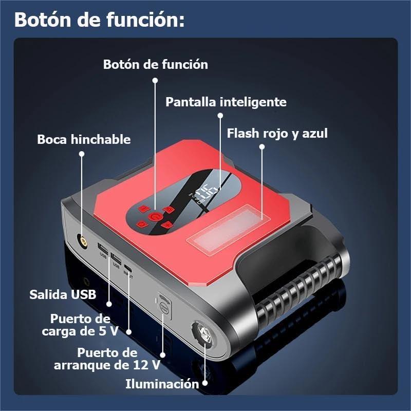 Booster Batterie Voiture 3000A, Portable Jump Starter à Essence Jusqu'à (Jusqu’à 8.5L Essence/8.0L Gazole), 32000mah Booster Batterie Voiture avec Fonction de Gonfleur, Lampe à LED, 12V