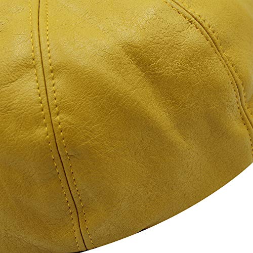 Eilova Orityle Women Beret Hat Pu Leather Cap French Style Beanie Adjustable Newsboy Winter Hat Slouchy Painter Hats Yellow #TOP3