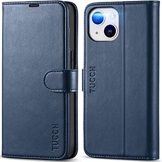 TUCCH Wallet Case for iPhone 14 (6.1") 2022 5G, Magnetic PU Leather Stand Flip Stand Phone Cover with[RFID Blocking][Credit Card Slots][Shockproof TPU] Compatible with iPhone 14, Blue & Lake Blue