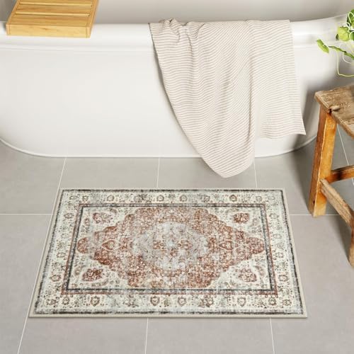 Uphome Orange Bath Mat, Distressed Farmhouse Boho Bathroom