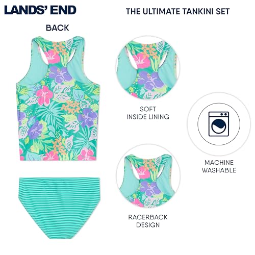 Image of Lands' End Girls' UPF 50+ Swim Bikini Bottom and Racerback Tankini Set