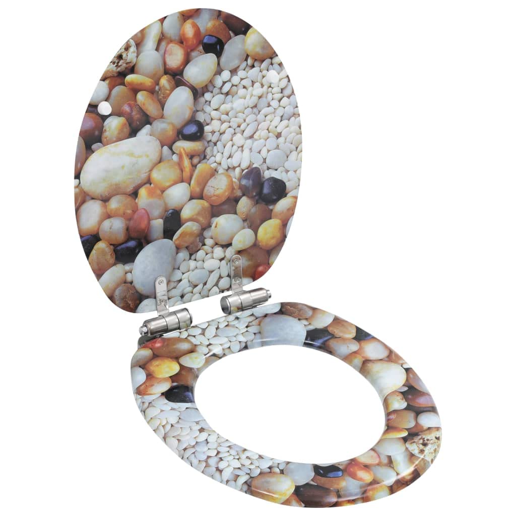 Homgoday Deski sedesowe 2 szt. z miękkimi pokrywkami MDF Pebbles Design osprzęt do toalet i bidetów