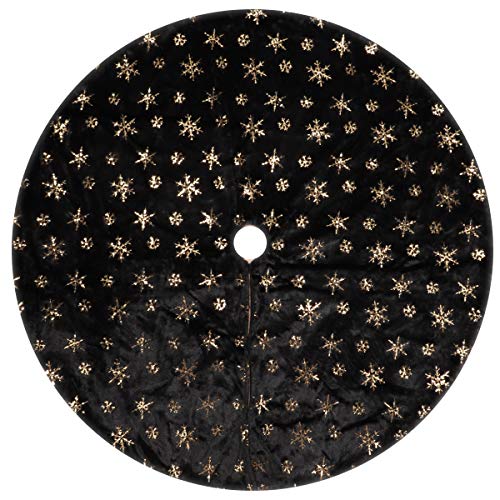 Tiosggd Black Christmas Tree Skirt 36 Inches Black Faux Fur With Gold Sequin Snowflakes Xmas Tree Mat For Holiday Christmas Halloween Winter New Year House Decorations #TOP2