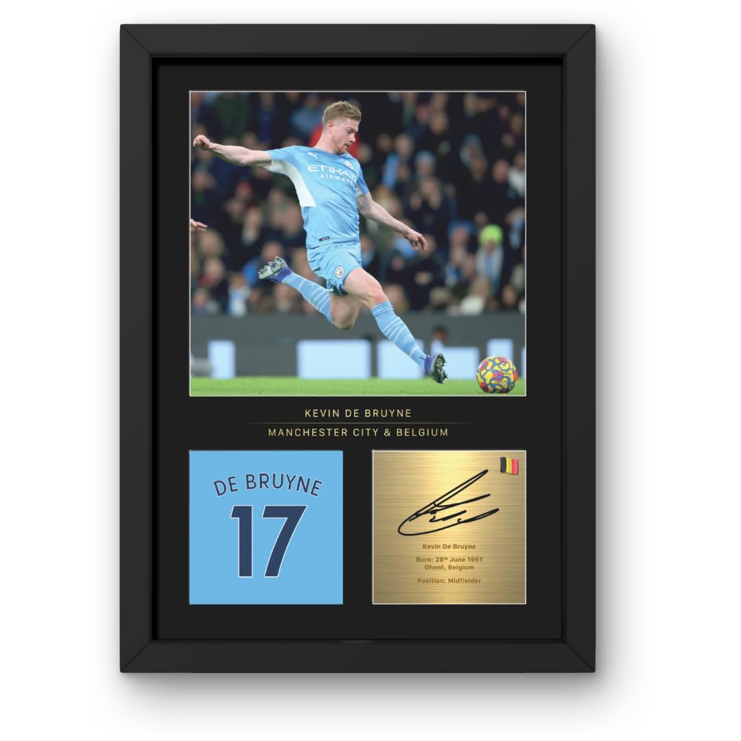 Win Fc Black Kevin De Bruyne A4 Framed Photo Display - Reproduced Digital Signature - Gift For Manchester City Fans