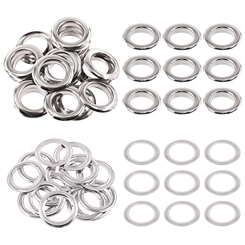 Swpeet 40Pcs - 20Sets 1" (25Mm) Hole Sliver Grommets Thicken Metal Grommets Eyelets Grommet Kit, Metal Eyelets Kits Grommets Eyelets For Repairing Canvas, Leather, Curtains #TOP27