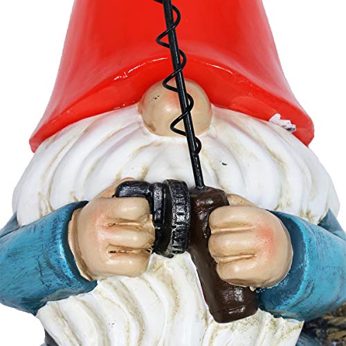 Exhart Garden Gnome, Fishing Freddy Solar Garden Statue, Red Led Light, Funny Outdoor Garden Decoration, 6 X 12 Inch #TOP4