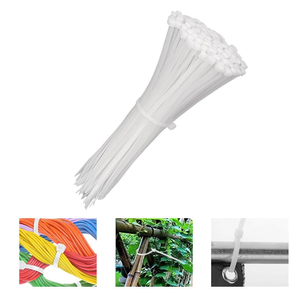 HOOTO100pcs Cable Zip Ties Heavy Duty 250mm, Premium Plastic Wire Ties with 40lbs Tensile Strength, Self-Locking Nylon Tie Wraps White for Home, Garden, Office, Travel and Workshop