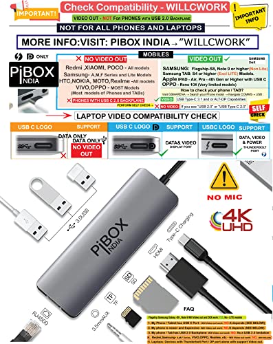 Image of PiBOX India, USB C Hub Dock- 9 in 1 Aluminum Type C Adapter with 4K HDMI, Ethernet 1000mbps RJ45, 3 USB 3.0, USB-C Power Delivery, 3.5mm Audio only, TF /SD Card Reader, MacBook / /Samsung USB C Devices