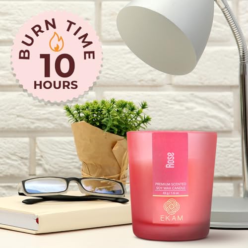 Image of EKAM Rose Votive Soy Wax Scented Candle, 40 Grams, 10 Hours Burn Time| Long Lasting Premium Candles | Ideal for Home Decor | Gifting & Aromatherapy