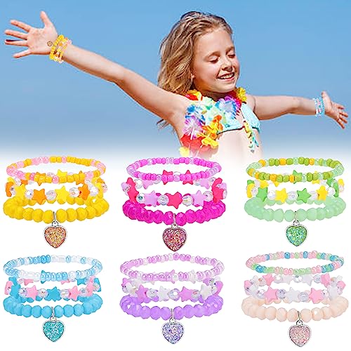 PinkSheep Bracelets for Kids Girls Pearl Bead Bracelets Teen Jewelry Set Party Favor Costume Princess Pretend Play,Beaded Stretch Charm Bracelet Set Bracelets Bulk2