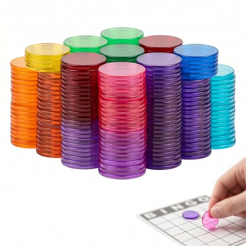 150 Fichas Bingo de Plástico Transparentes de Colores, 19mm Fichas de Juego para Bingo Infantil y Adultos, Accesorios para Juegos de Mesa, Parchís y Material Educativo Matemáticas