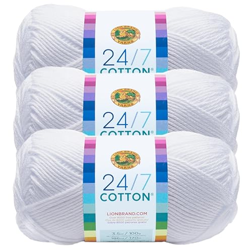 Lion Brand Yarn 24/7 Cotton Yarn White 3 Pack