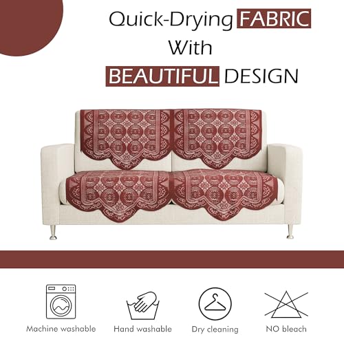 Image of Kuber Industries (Set of 6) Stylish & Durable Cotton Sofa Covers 2+1 Seater | Washable Sofa Protector /Mat & Slipcover for Living Room & Office | Plain Circle - Maroon
