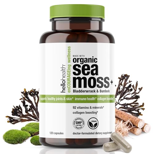 Organic Irish Sea Moss Capsules: Wildcrafted Sea Moss, Burdock Root & Bladderwrack Prebiotic Super Food for Immune Support, Thyroid Support, Natural Energy, -120 Caps