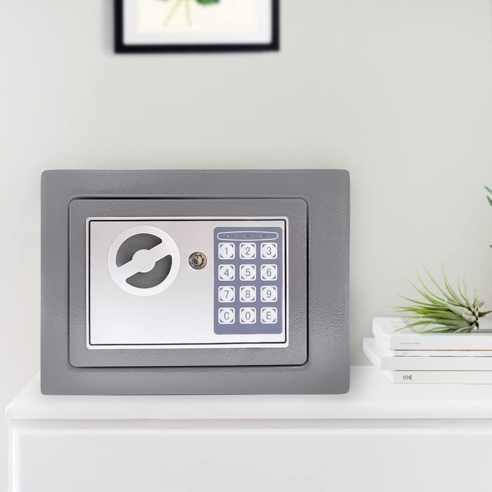 Cassaforte elettronica da 8,5 l, cassaforte digitale, impermeabile, con 2 chiavi di emergenza, chiusura a doppio bullone, per munizioni, monili, documenti, fissaggio a parete/pavimento, nero