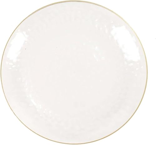 Miniatura 7 de Efavormart - Paquete de 10 platos redondos de plástico martillado transparente de 9 pulgadas para aperitivos de postres con borde dorado, plato