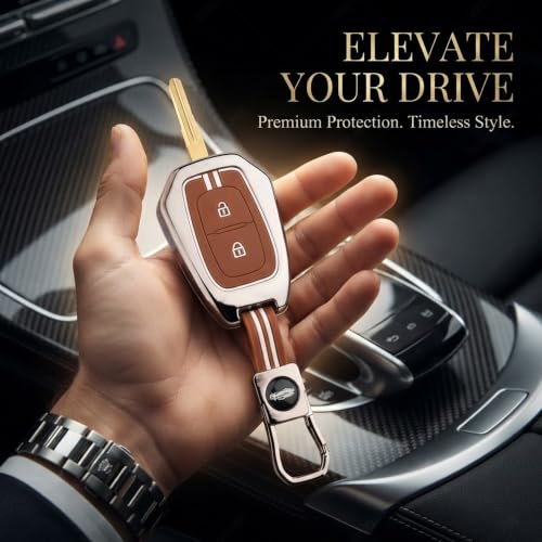 Image of Coll of Fest Premium Metal Silicone Brown Key Cover Compatible with Renault Kiger | Kwid | Duster 2016 | Triber 2 Button Smart Key Cover Metal and Silicon Protection Glow in the Dark