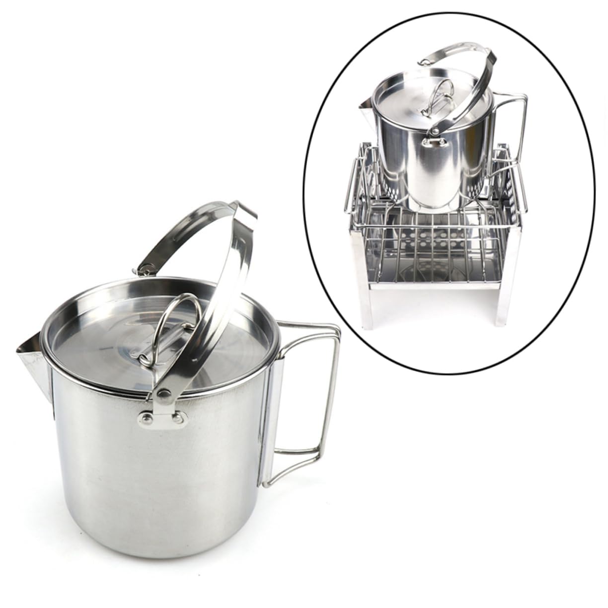 Hervidor de Agua Plegable Inoxidable para Camping y Picnic Tetera Colgante Resistente para Exteriores Utensilio de Cocina Portátil para y Senderismo