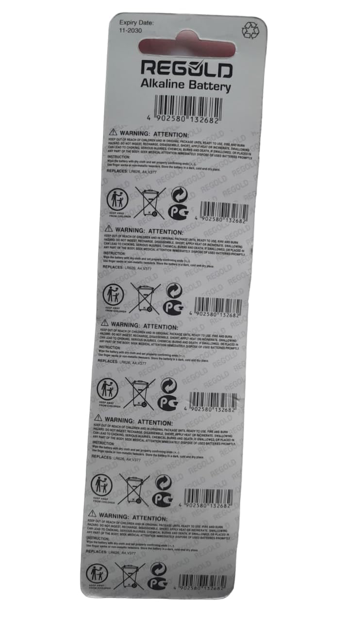 MICROUSB Compatible with Regold LR626 Cell Lithium Coin Button LR626 Battery 3V, Suited for Medical Devices, Scales Wearables & Small Remotes Blister Pack (Pack of 10) 1