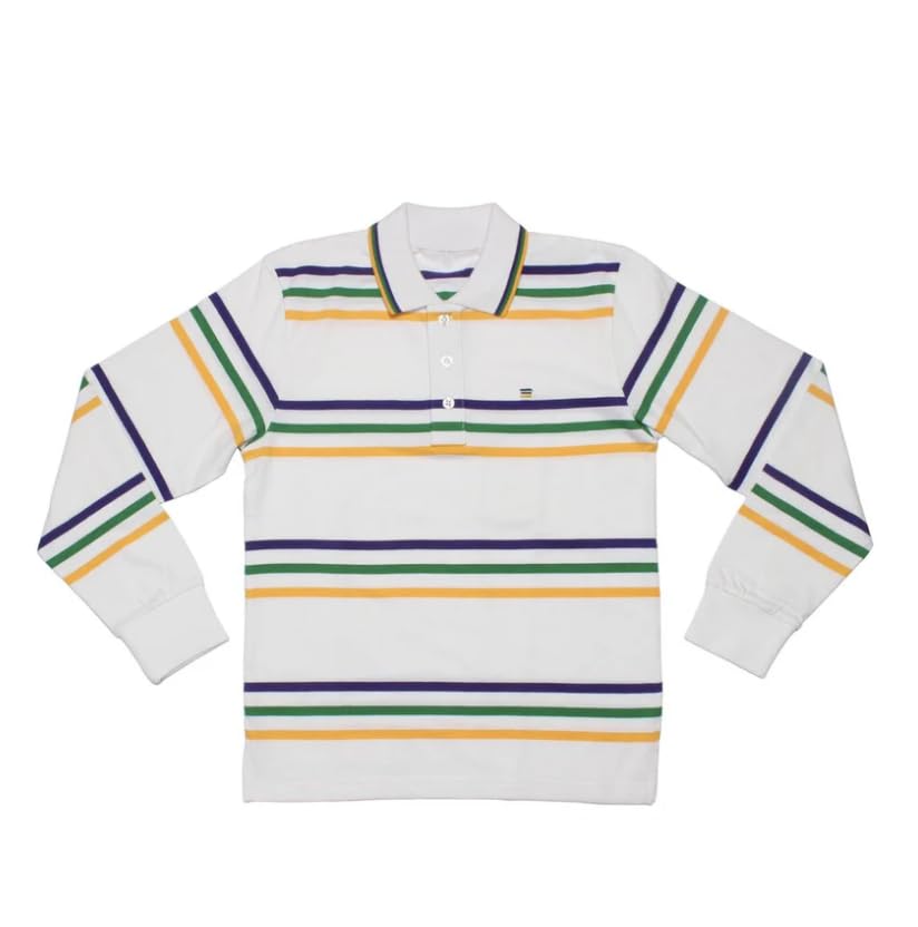White Infinity Youth Long Sleeve Mardi Gras Polo2