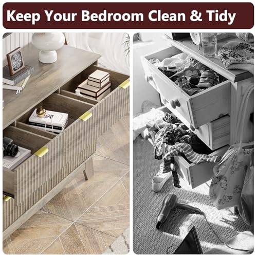Image of Grey Dresser 7 Drawer Dresser for Bedroom, 47''W Fluted Wooden Dresser Storage Cabinet and Chest of Drawers with Metal Handle, Storage Organizer for Living Room, Hallway, Entryway, Gray