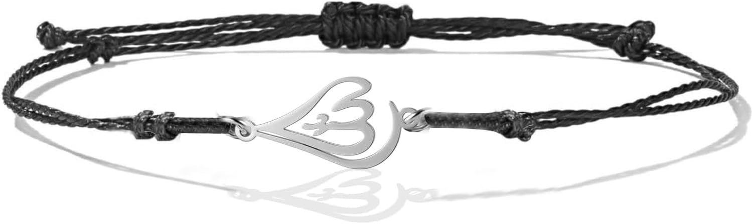 GYFGRTQ Islamic Adjustable String Bracelet for Muslim Women Men Handmade God Allah Charm Notched Arabic Calligraphy Jewelry Eid Ramadan Gift, Silver