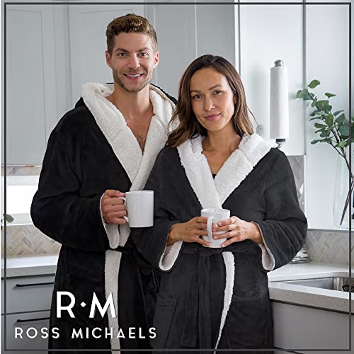 Ross Michaels Mens Robe Hooded Sherpa Big and Tall - Long Plush Spa Bath Robe with Hood and Pockets - Gifts Men2