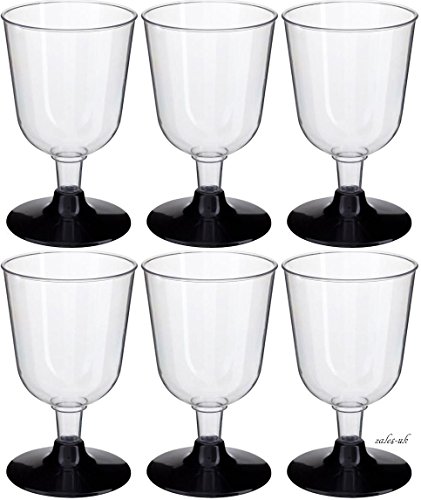 30 x Clear Plastic Party Wine Glasses with a Black Stem Base - BBQ