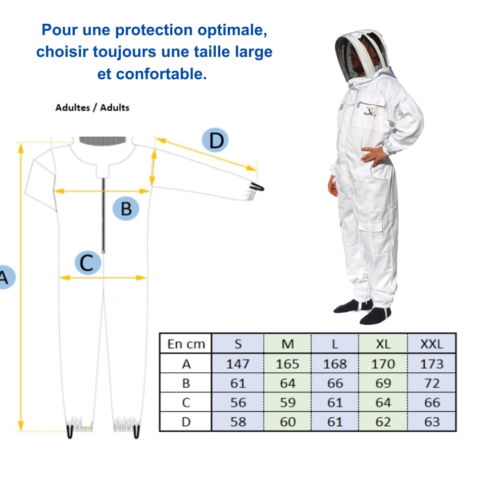 Best Bee Tuta per apicoltore in tessuto spesso e cotone di alta qualità, cerniera robusta, cappuccio rimovibile, tasche per attrezzi, tenuta per apicoltura anti vespe e api SG (XL)